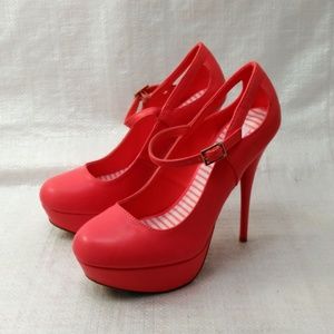 Qupid Women's High Heel Platform Shoes Pink 8 1/2